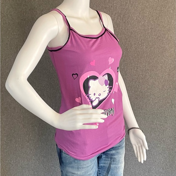 RARE Super Cute Hello Kitty Ladies Tank Top/Camisole with Lacey Straps Flowers - Picture 6 of 6
